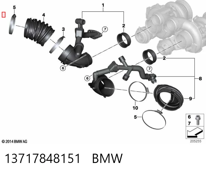 13717848151 BMW Патрубок воздушный, выход из компрессора (наддув)