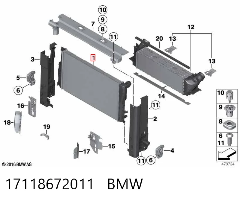 17118672011 BMW Радиатор основной