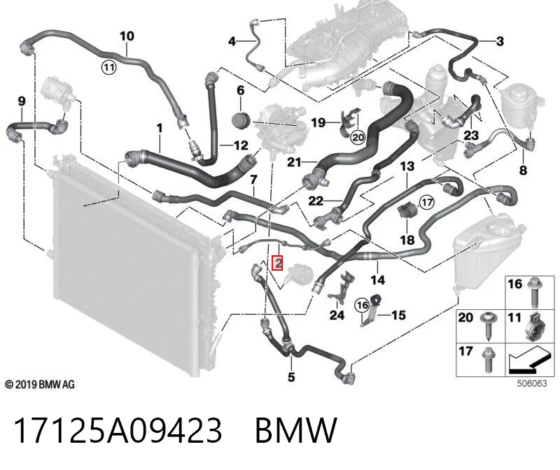 17125A09423 BMW Шланг (патрубок) жидкостного охлаждения турбины, подача
