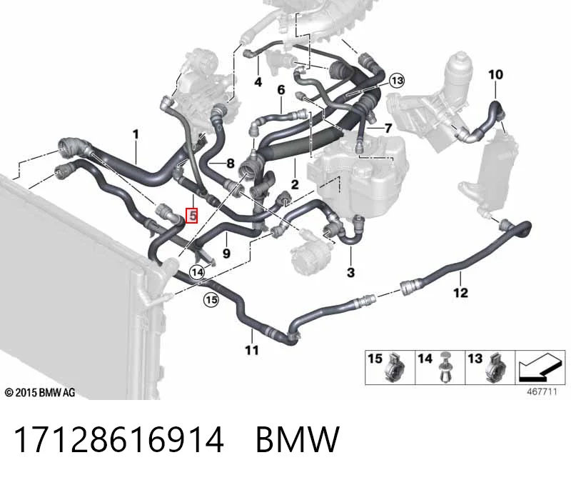 17128616914 BMW Шланг (патрубок) жидкостного охлаждения турбины, подача