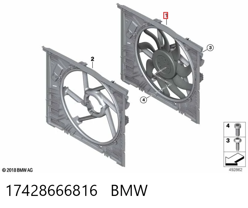 17428666816 BMW Диффузор радиатора охлаждения в сборе с мотором