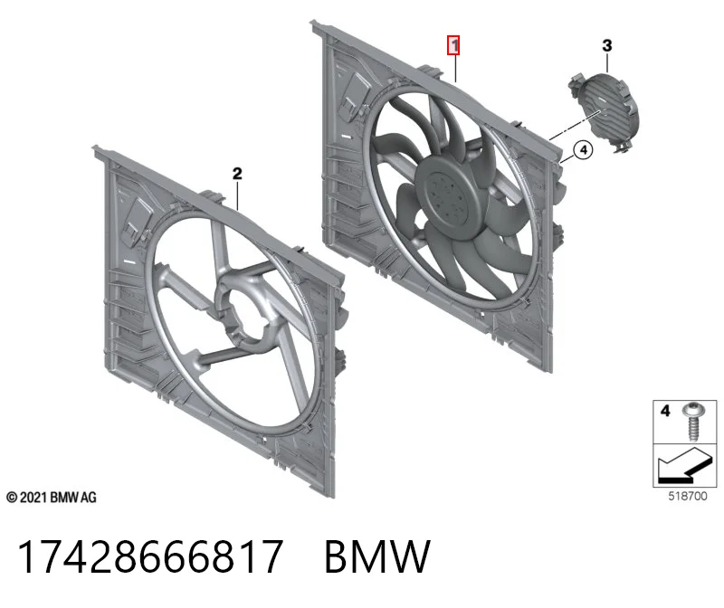 17428666817 BMW Диффузор радиатора охлаждения в сборе с мотором