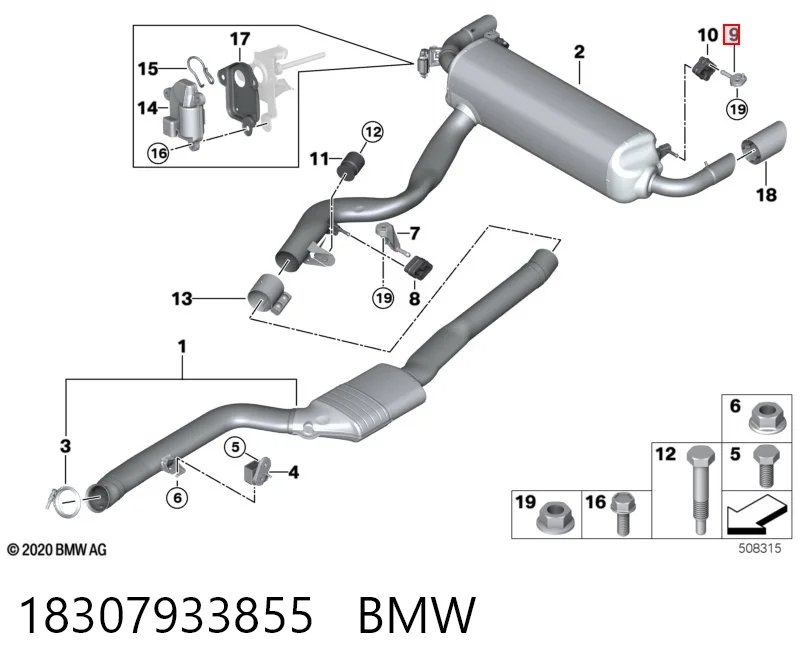18307933855 BMW Кронштейн задней подушки глушителя