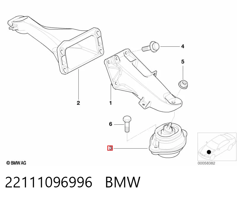 22111096996 BMW Опора двигателя, левая/правая