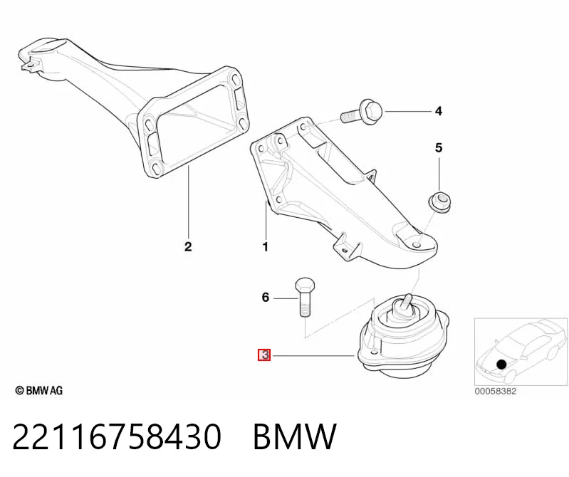 22116758430 BMW Опора двигателя, левая/правая