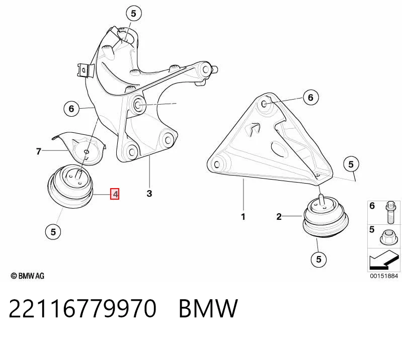 22116779970 BMW Опора двигателя, левая/правая