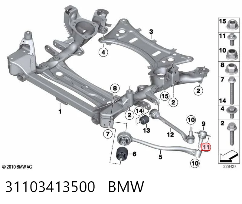 BB2496 Posterparts Болт крепления передней шаровой опоры к цапфе