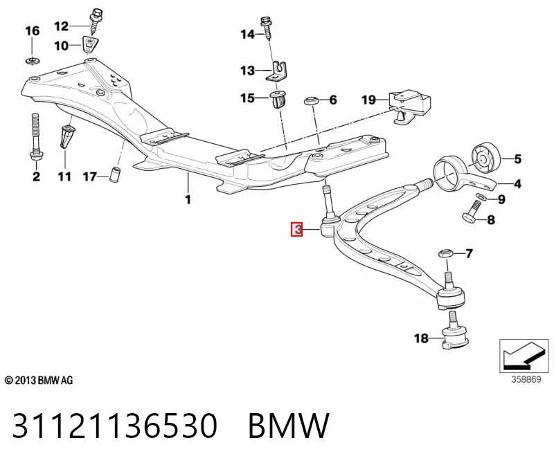 31121136530 BMW Рычаг передней подвески нижний, правый