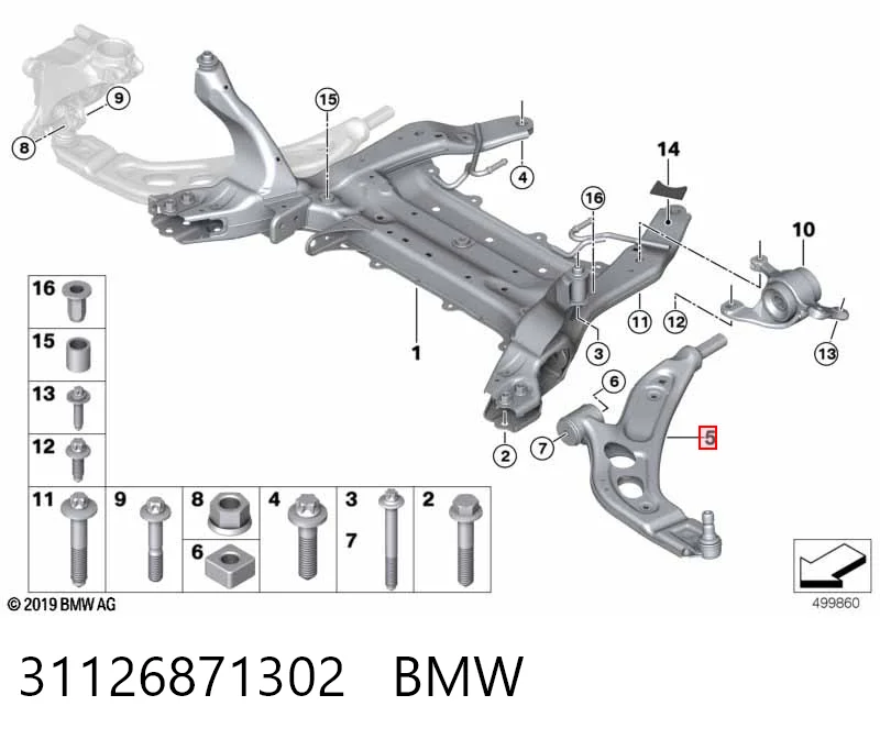 31126871302 BMW Рычаг передней подвески нижний, правый