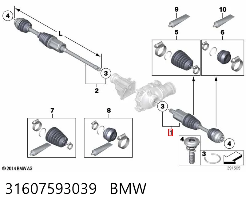 31607593039 BMW Полуось передняя левая