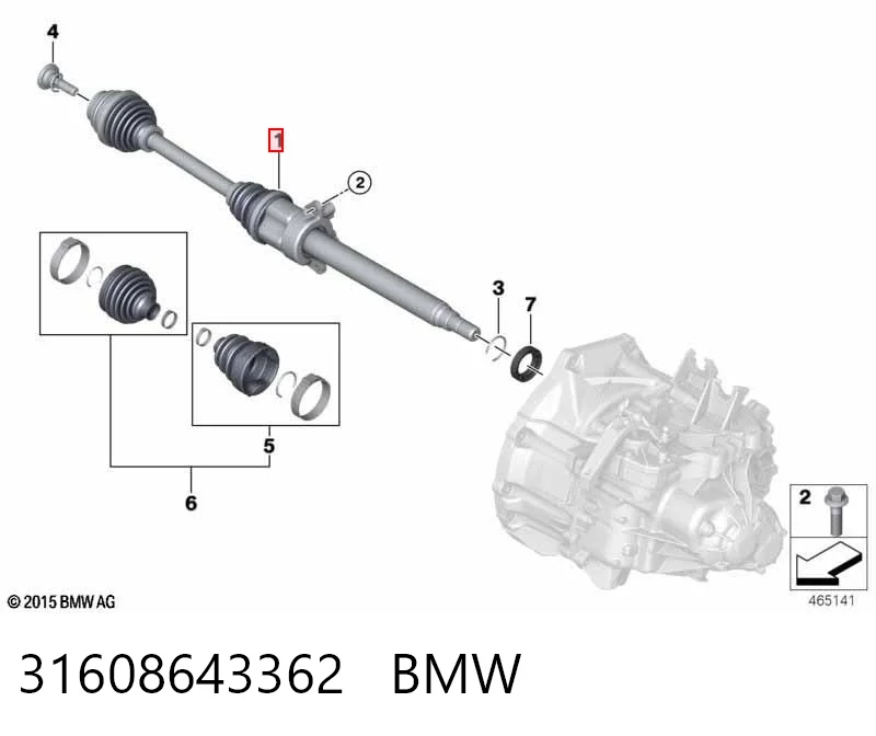31608643362 BMW Полуось передняя, правая