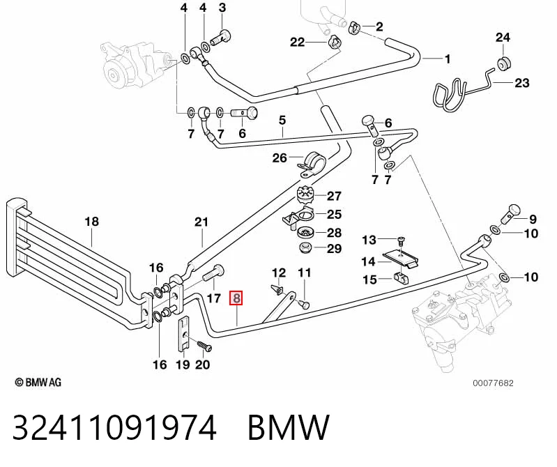 32411091974 BMW Шланг ГУР низкого давления, от рейки (механизма) к радиатору