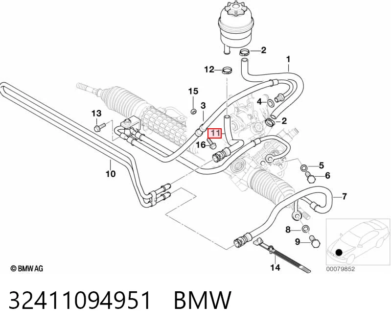 32411094951 BMW Шланг ГУР низкого давления, от радиатора к бачку