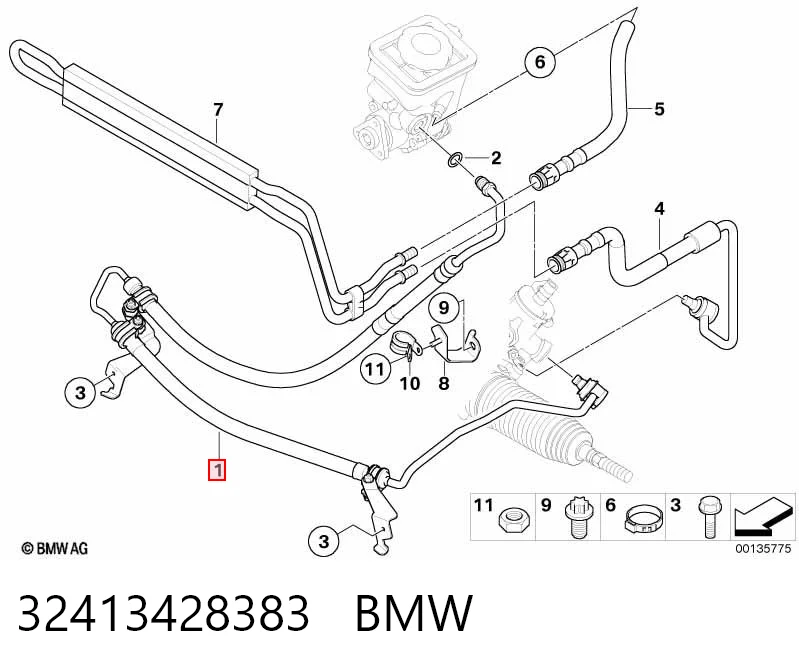 Патрубок высокого давления гидроусилителя BMW X3 внедорожник (E83) (2004 - 2010) цена, от 420.50 USD