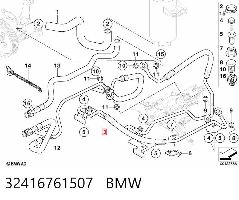 Патрубок высокого давления гидроусилителя BMW 5 универсал (E61) (2003 - 2009) цена, от 61.11 USD