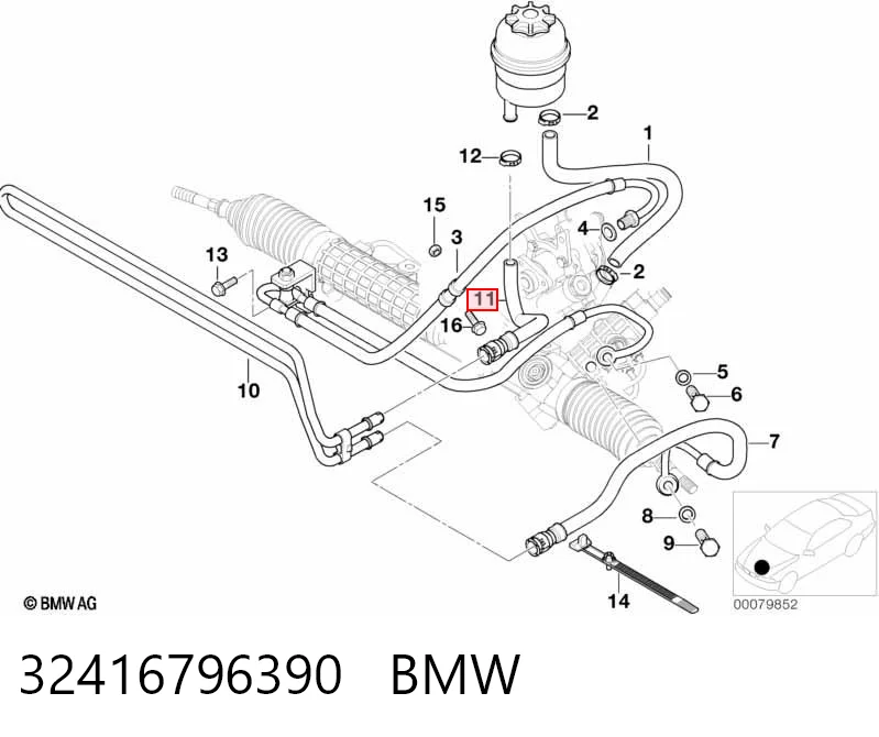 32416796390 BMW Шланг ГУР низкого давления, от радиатора к бачку
