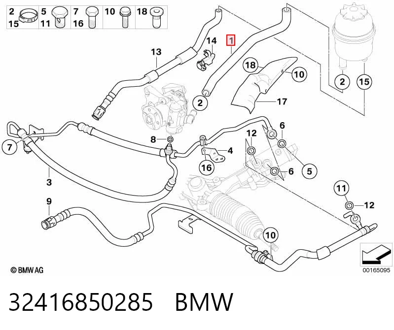 32416850285 BMW Шланг ГУР низкого давления, от бачка к насосу