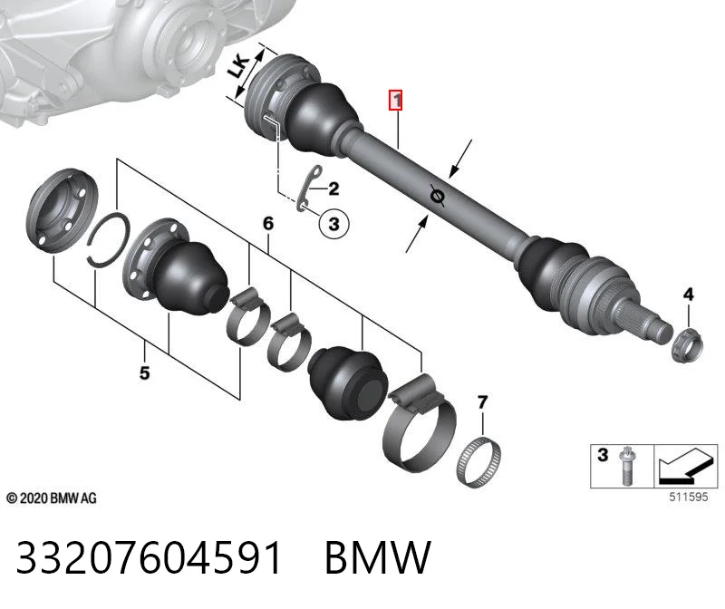 33207604591 BMW Полуось задняя левая