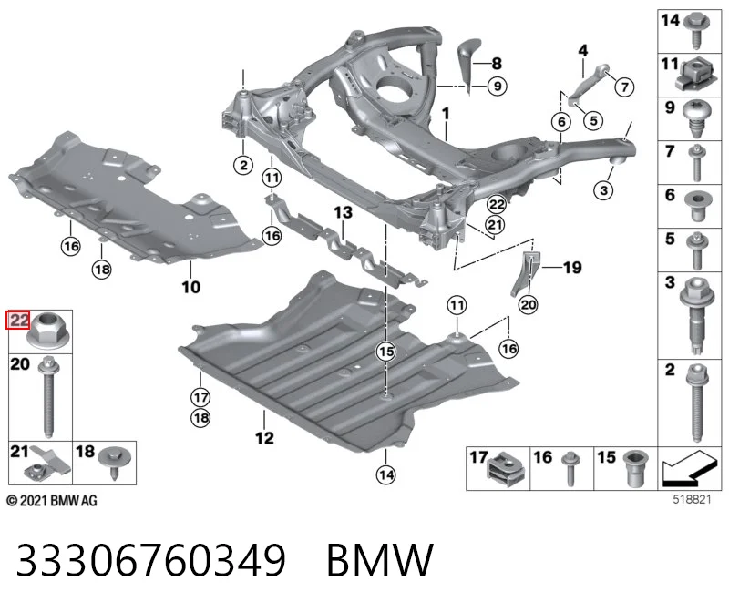 Гайка болта крепления переднего рычага, нижнего BMW 31306760349 цена, от 3.37 USD