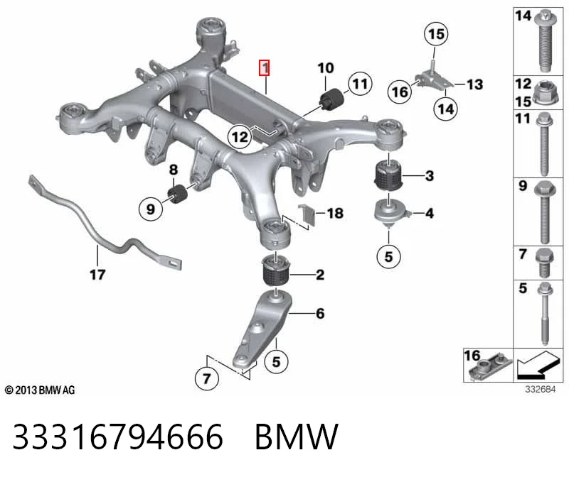 Балка задней подвески поперечная BMW 7 седан (F01, F02, F03, F04) (2008 - 2015) цена, от 65.66 USD