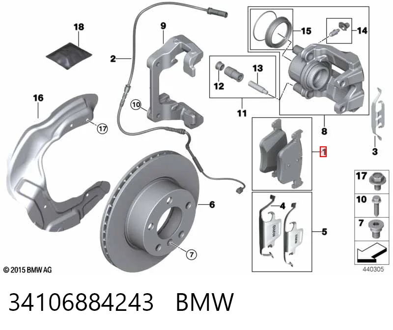 Колодки тормозные передние дисковые BMW 34106884243