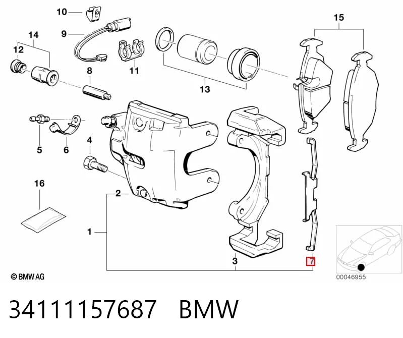34111157687 BMW Комплект пружинок крепления дисковых передних колодок