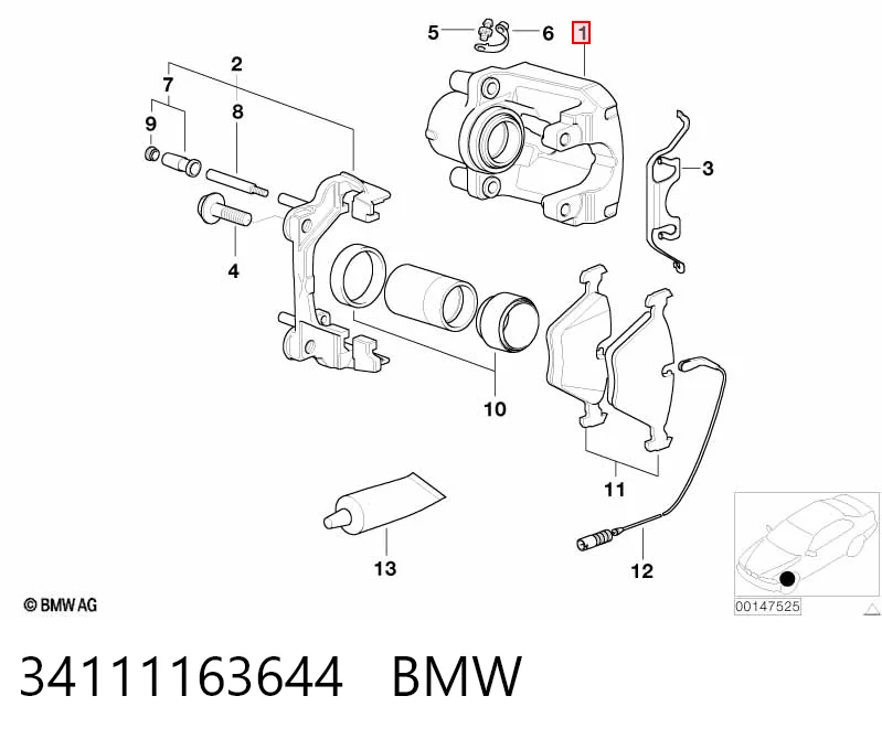 34111163644 BMW Суппорт тормозной, передний, правый