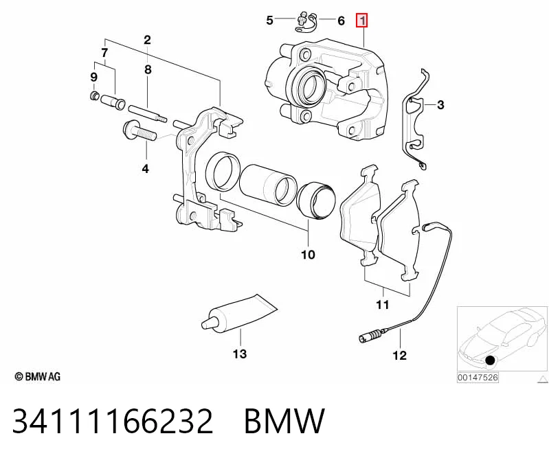 34111166232 BMW Суппорт тормозной, передний, правый