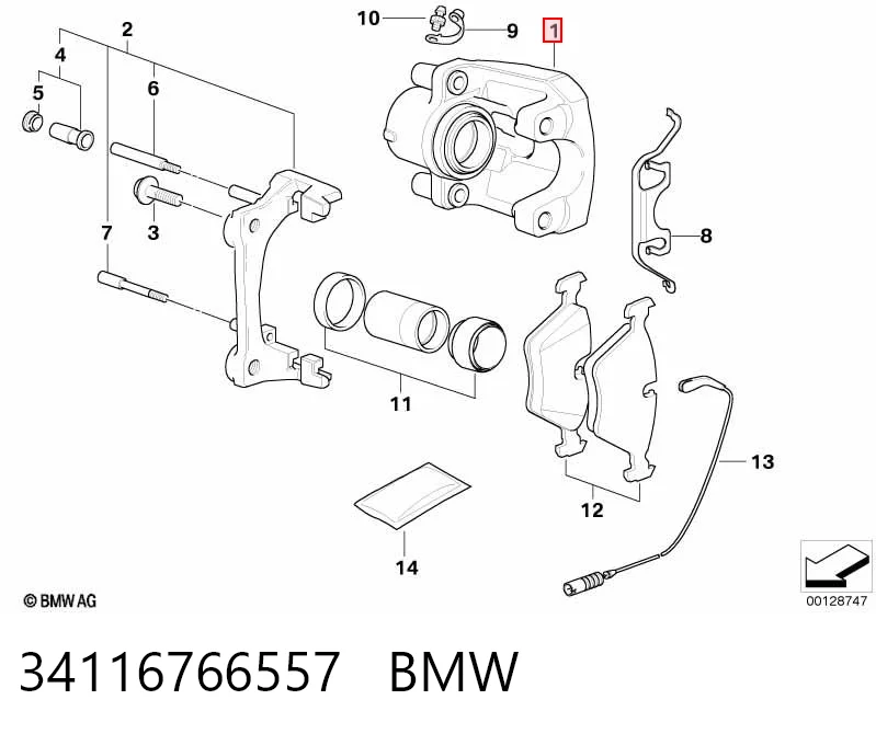 34116766557 BMW Суппорт тормозной, передний, левый