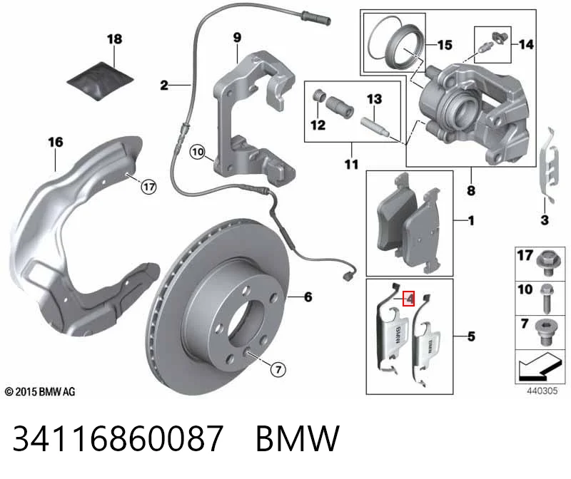 34116860087 BMW Комплект пружинок крепления дисковых передних колодок