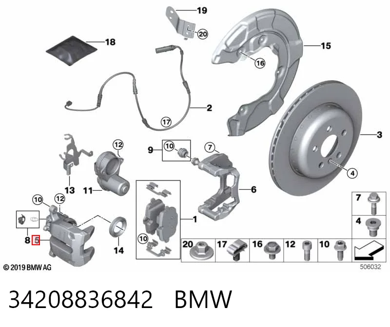 34208836842 BMW Суппорт тормозной задний правый