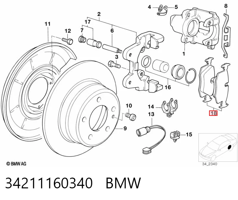 Колодки тормозные задние дисковые BMW 34211160340
