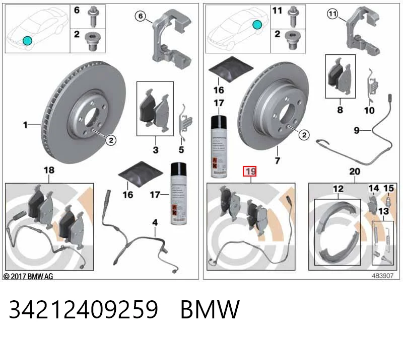Колодки тормозные задние дисковые BMW 34212409259