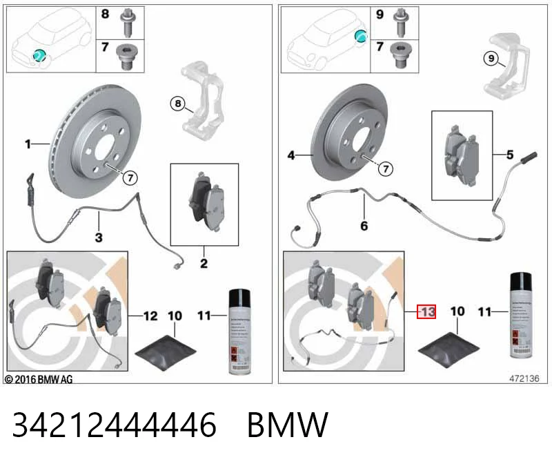 Колодки тормозные задние дисковые BMW 34212444446