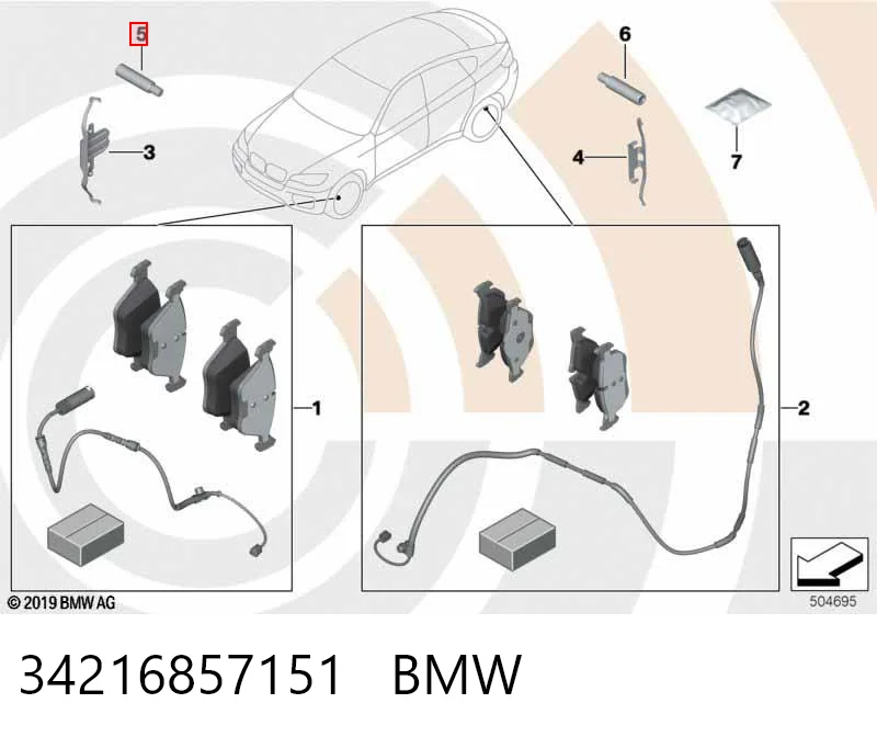 34216857151 BMW Комплект пружинок крепления дисковых колодок, задних
