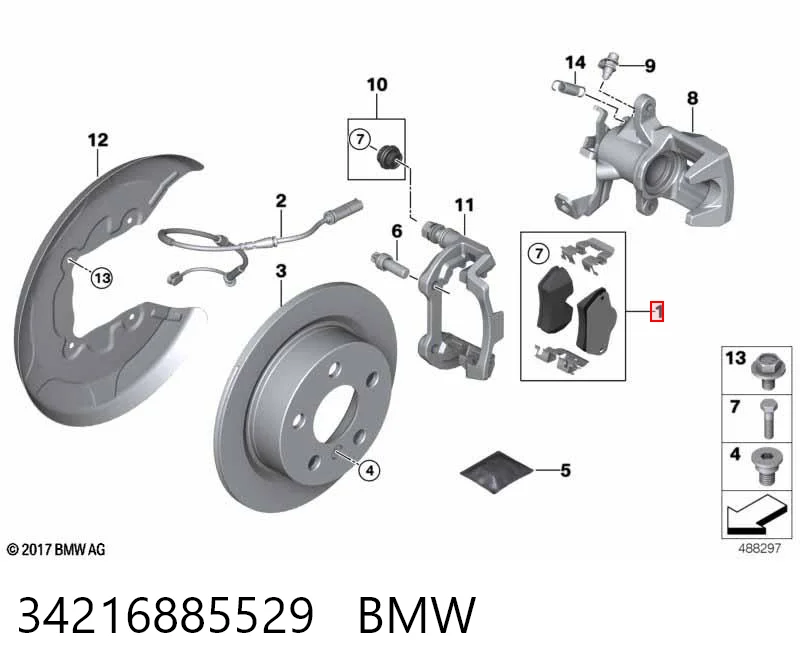 Колодки тормозные задние дисковые BMW 34216885529