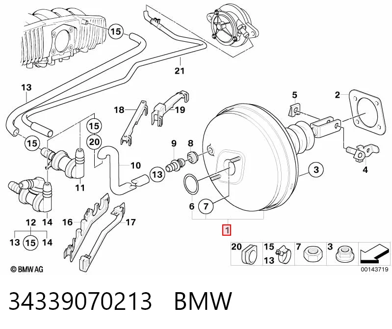 Усилитель тормоза вакуумный на BMW 5  E39
