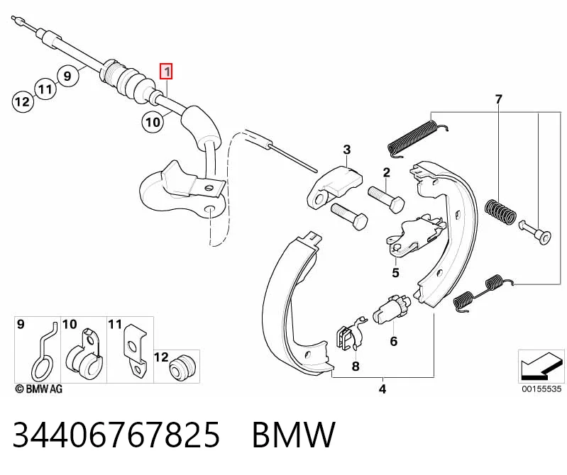 34406767825 BMW Трос ручного тормоза задний, правый