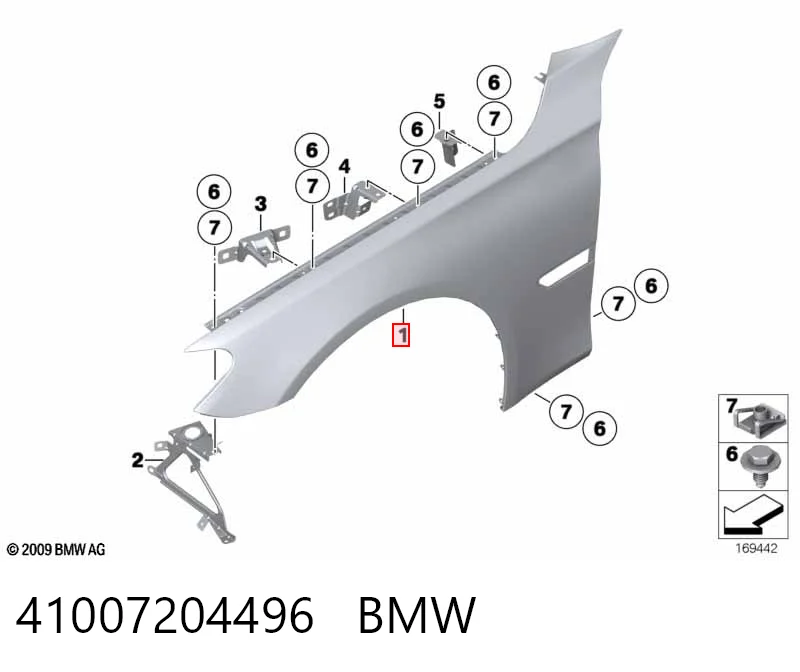 Переднее правое крыло на BMW 7  F01, F02, F03, F04