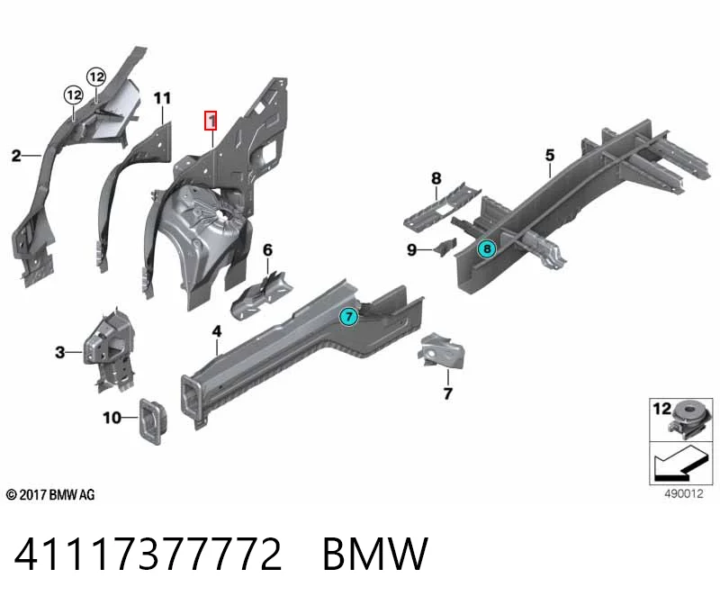 7377772 BMW Брызговик передний правый