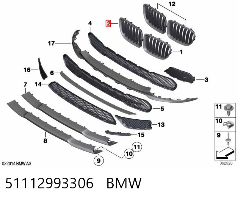 51112993306 BMW Решетка радиатора правая