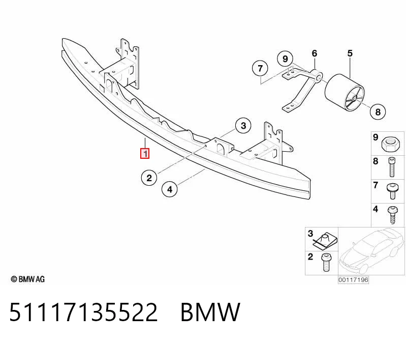 Балка бампера переднего на BMW 7  E65, E66, E67