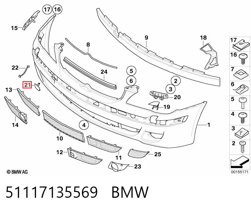 Передняя заглушка бампера буксировочного крюка на BMW 7  E65, E66, E67