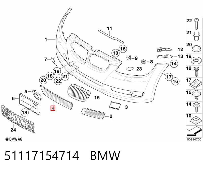 Центральная решетка переднего бампера на BMW 3  E92