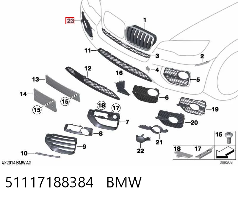 51117188384 BMW Правая решетка переднего бампера