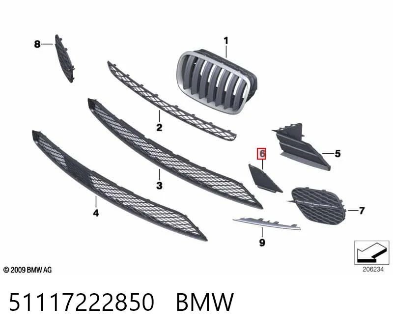 51117222850 BMW Правая решетка переднего бампера