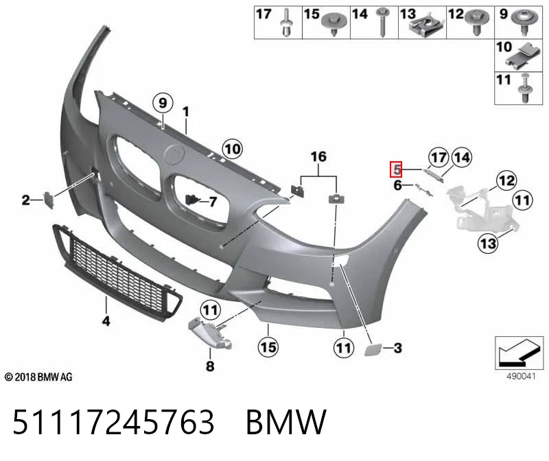 51117245763 BMW Направляющая переднего бампера левая