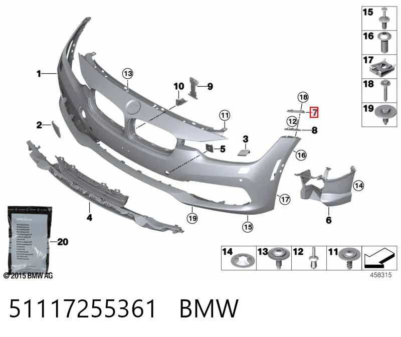 51117255361 BMW Кронштейн крепления крыла переднего левого передний