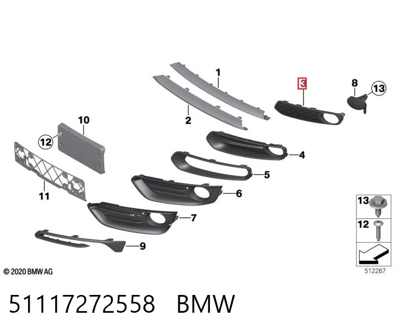 51117272558 BMW Правая решетка переднего бампера