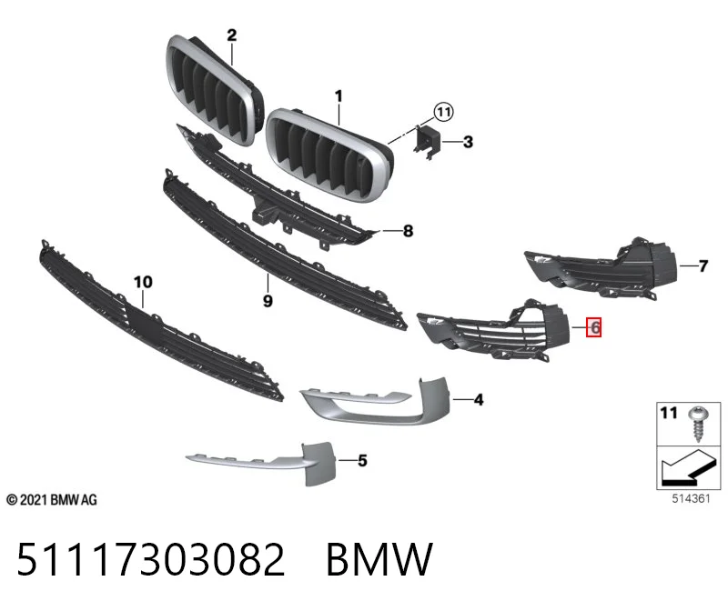 51117303082 BMW Правая решетка переднего бампера